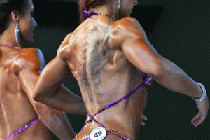 close up of the back of a femle competitor